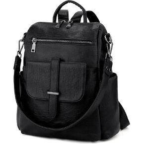 Uto Women Women Backpack Pres Pu مغسول بالجلد السيدات القابل للتحويل على حقيبة حزام أمامي الحزام الأمامي الأسود