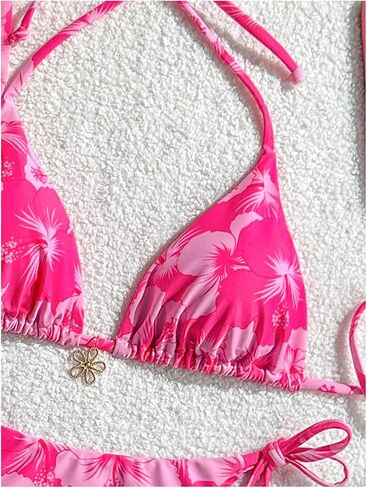 Verdusa Women's 3 Piece Floral Halter Triangle Bikini Set Tie Back Swimsuit with Cover Up Skirt in Kuwait