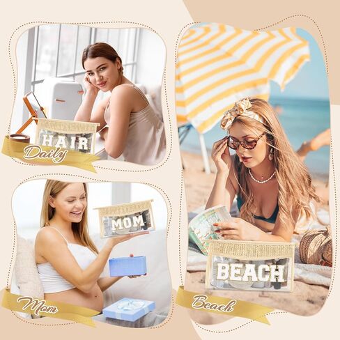Small Boho Straw Clear Beach Makeup Bags for Women&Girls, Zipper Cosmetic Bag Chenille Varsity Letter Patch Bag, Preppy Cute Toiletry Pouch, Trendy Organizer Storage Bag for Beach Travel Essentials in Saudi Arabia