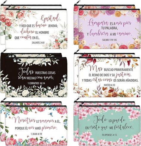 Kacctyen 18 Pcs Spanish Bible Christian Women's Religious Gift Mother's Day Gifts Cosmetic Bags Inspirational Bible Verse Pencil Pouch Motivational Makeup Bag with Zipper for Travel (Fresh) in Saudi Arabia