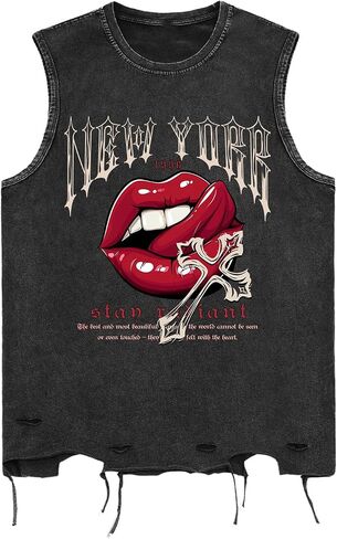Verdusa Men's Graphic Tees Y2k Gothic Distressed Summer Shirt Grunge Hippie Sleeveless Tank Top in Saudi Arabia