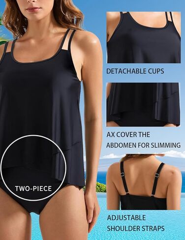 Swballetto Tankini Swimsuits للنساء الكشكش عالية الخصر مراقبة البطن مراقبة ملابس السباحة in Kuwait