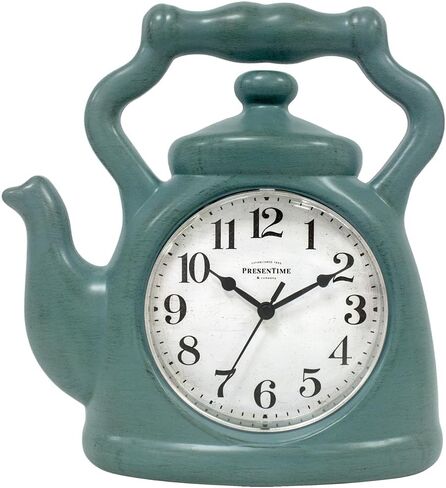 Presentime & Co. 11" Teapot Clock, Silent Non Ticking, Modern Farmhouse Style, Wall & Mantel 2 in 1 Clock, Desk & Shelf, Aged Teal Finish (Wall Deocration/Home Decoration/Tabletop Décor) in Kuwait