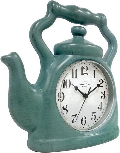 Presentime & Co. 11" Teapot Clock, Silent Non Ticking, Modern Farmhouse Style, Wall & Mantel 2 in 1 Clock, Desk & Shelf, Aged Teal Finish (Wall Deocration/Home Decoration/Tabletop Décor) in Kuwait