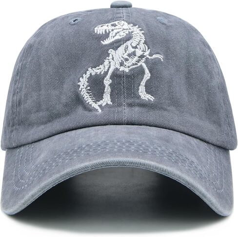Boys' Dino Hat, Vintage Washed Skeleton Dinosaur Baseball Cap, Adjustable for Kids Age 3-11 in Saudi Arabia