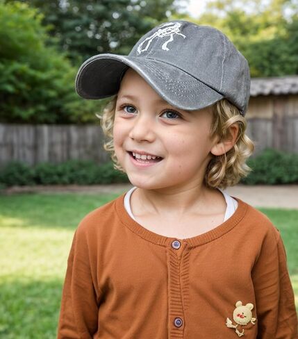 Boys' Dino Hat, Vintage Washed Skeleton Dinosaur Baseball Cap, Adjustable for Kids Age 3-11 in Saudi Arabia