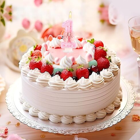شمعة عيد ميلاد الوردي الأول ، القوس اللامع لؤلؤة ، عيد ميلاد سعيد رقم 1st شموع الكعك المثالي القبعات العليا ديكورات لتخرج حفل زفاف حفلة الاحتفال (رقم 1) in Kuwait