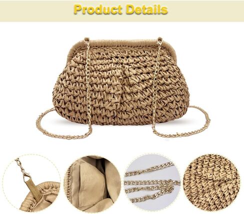 Straw Clutch Purses for Women Crossbody Vacation Handbags Woven Boho Pouch Bags Summer Beach Evening Bags in Kuwait