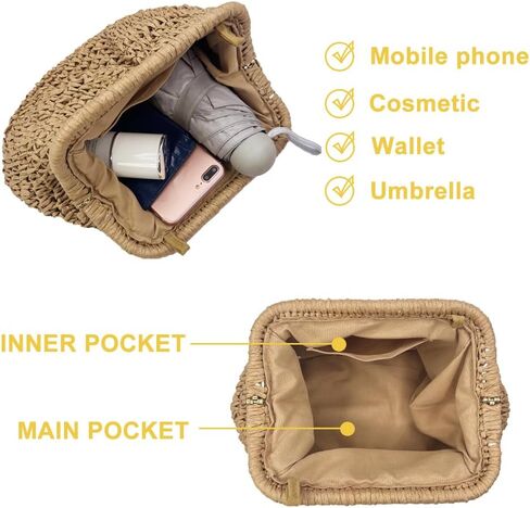 Straw Clutch Purses for Women Crossbody Vacation Handbags Woven Boho Pouch Bags Summer Beach Evening Bags in Kuwait