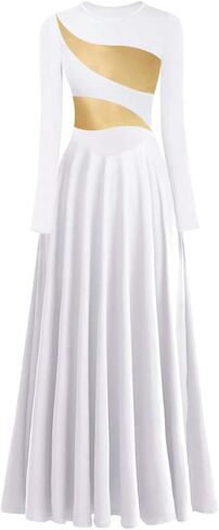 Women's Praise Dance Dress Irregular Gold Metallic Long Sleeve Church Robe Worship Liturgical Lyrical Dance Costume in Kuwait