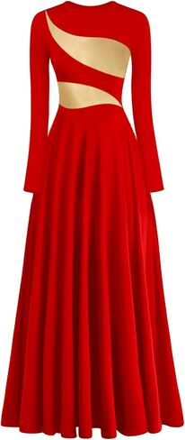 Women's Praise Dance Dress Irregular Gold Metallic Long Sleeve Church Robe Worship Liturgical Lyrical Dance Costume in Kuwait