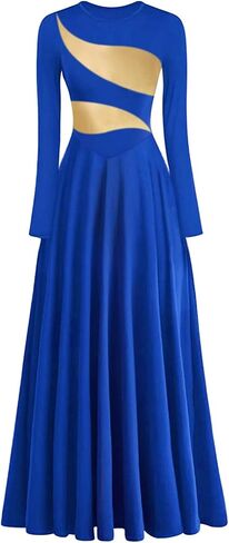 Women's Praise Dance Dress Irregular Gold Metallic Long Sleeve Church Robe Worship Liturgical Lyrical Dance Costume in Kuwait