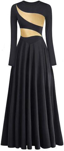 Women's Praise Dance Dress Irregular Gold Metallic Long Sleeve Church Robe Worship Liturgical Lyrical Dance Costume in Kuwait