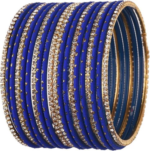 Efulgenz Indian Bangles Set - Wedding Bangles with Rhinestone CZ Plain Metal Bracelet for Women in Saudi Arabia