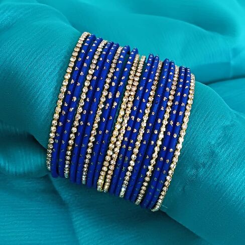 Efulgenz Indian Bangles Set - Wedding Bangles with Rhinestone CZ Plain Metal Bracelet for Women in Saudi Arabia