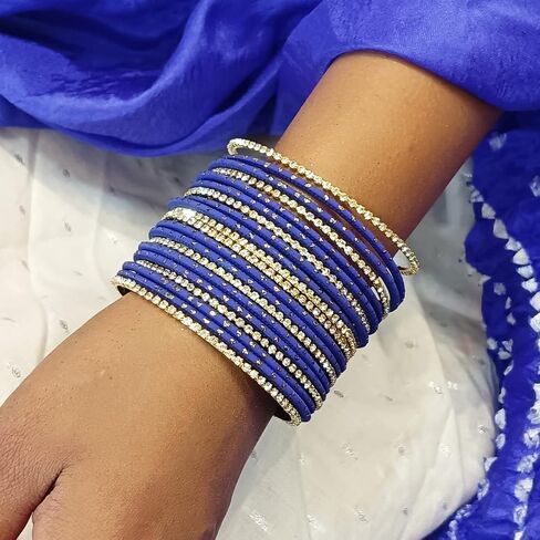Efulgenz Indian Bangles Set - Wedding Bangles with Rhinestone CZ Plain Metal Bracelet for Women in Saudi Arabia