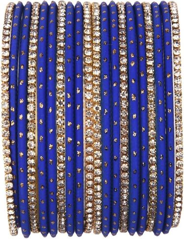 Efulgenz Indian Bangles Set - Wedding Bangles with Rhinestone CZ Plain Metal Bracelet for Women in Saudi Arabia
