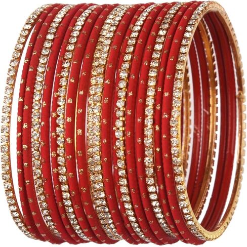 Efulgenz Indian Bangles Set - Wedding Bangles with Rhinestone CZ Plain Metal Bracelet for Women in Saudi Arabia