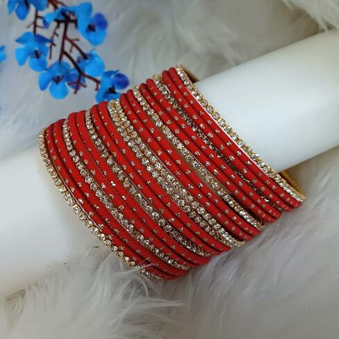 Efulgenz Indian Bangles Set - Wedding Bangles with Rhinestone CZ Plain Metal Bracelet for Women in Saudi Arabia
