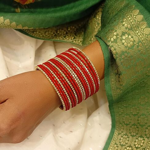 Efulgenz Indian Bangles Set - Wedding Bangles with Rhinestone CZ Plain Metal Bracelet for Women in Saudi Arabia