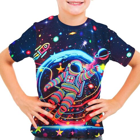 Astronaut Neon Shirts for Boys 5-14 Years, Crew Neck 3D Short Sleeve Fashion T-Shirts for Kids Graphic Tees in Saudi Arabia