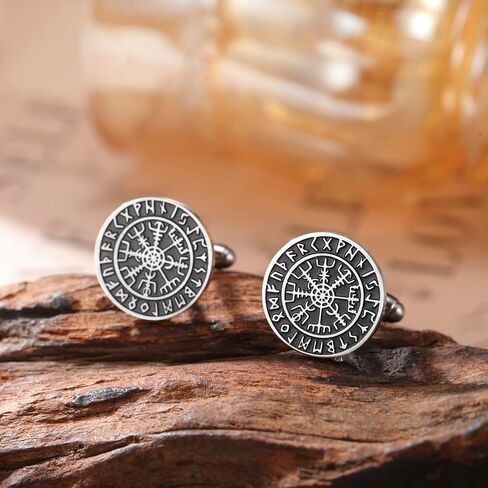 Dreamtimes Viking Runes Mythical Norse Vegvisir Cufflinks Stainless Steel Steel Viking Compass Cuff Cuff Classic محفور المجوهرات للرجال الزفاف العريس هدايا in Kuwait