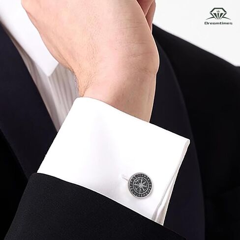 Dreamtimes Viking Runes Mythical Norse Vegvisir Cufflinks Stainless Steel Steel Viking Compass Cuff Cuff Classic محفور المجوهرات للرجال الزفاف العريس هدايا in Kuwait