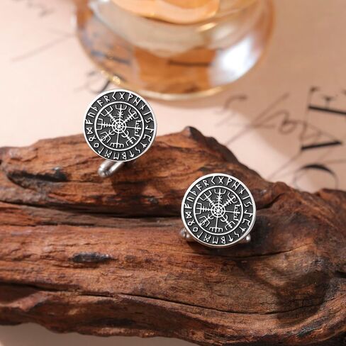 Dreamtimes Viking Runes Mythical Norse Vegvisir Cufflinks Stainless Steel Steel Viking Compass Cuff Cuff Classic محفور المجوهرات للرجال الزفاف العريس هدايا in Kuwait