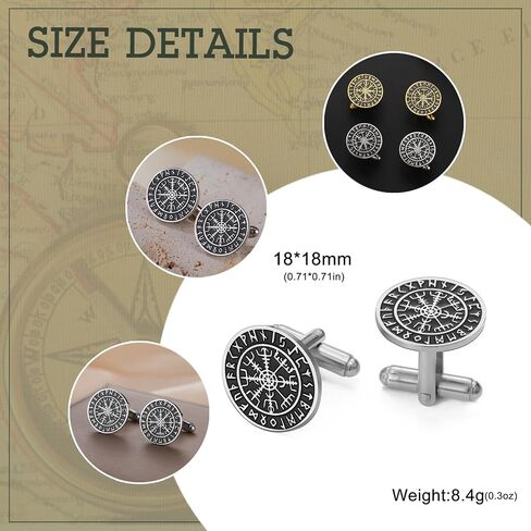Dreamtimes Viking Runes Mythical Norse Vegvisir Cufflinks Stainless Steel Steel Viking Compass Cuff Cuff Classic محفور المجوهرات للرجال الزفاف العريس هدايا in Kuwait
