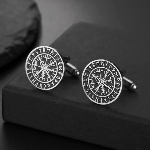 Dreamtimes Viking Runes Mythical Norse Vegvisir Cufflinks Stainless Steel Steel Viking Compass Cuff Cuff Classic محفور المجوهرات للرجال الزفاف العريس هدايا in Kuwait