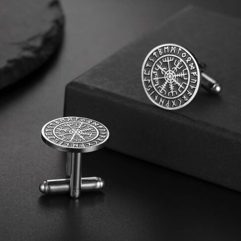 Dreamtimes Viking Runes Mythical Norse Vegvisir Cufflinks Stainless Steel Steel Viking Compass Cuff Cuff Classic محفور المجوهرات للرجال الزفاف العريس هدايا in Kuwait