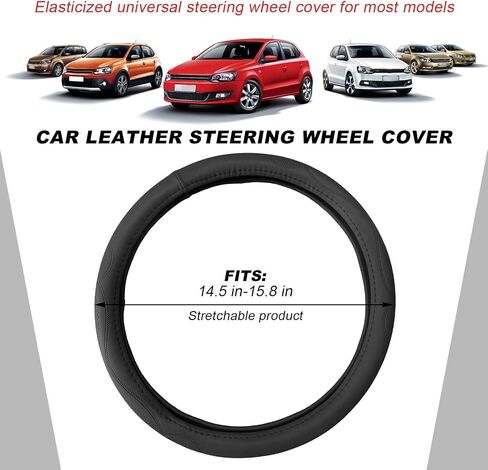 15 Inch Leather Steering Wheel Cover, Breathable Anti-Slip Steering Wheel Protector Cover, Elastic Soft Comfortable Universal Wheel Cover for Men and Women, Car Accessories (Beige) in Saudi Arabia