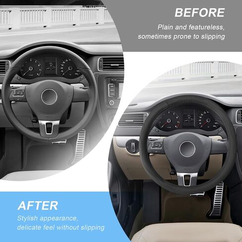 15 Inch Leather Steering Wheel Cover, Breathable Anti-Slip Steering Wheel Protector Cover, Elastic Soft Comfortable Universal Wheel Cover for Men and Women, Car Accessories (Beige) in Saudi Arabia