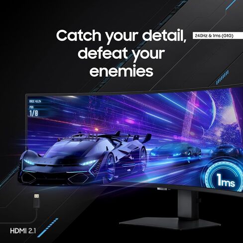 شاشة ألعاب سامسونج أوديسي G9 مقاس 49 بوصة DQHD 1000R منحنية، 1 مللي ثانية (GtG)، VESA DisplayHDR 1000، 240 هرتز، AMD FreeSync Premium Pro، حامل قابل لضبط الارتفاع، LS49CG954ENXZA، 2024 in Kuwait