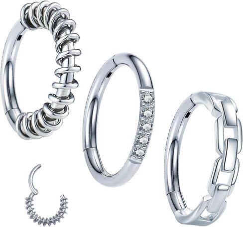 3 Pcs Nose Rings Hoops for Women 316L Surgical Steel Opal Septum Rings 16G Hinged Nose Piercings Jewelry Cartilage Earring Helix Rook Tragus Daith 8mm in Saudi Arabia