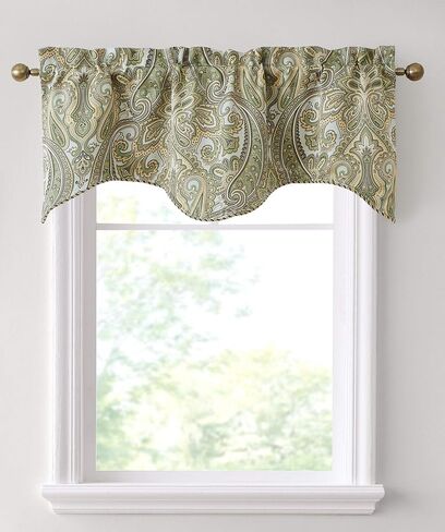 HLC.ME Paris Paisley Thermal Insulated Blackout Decorative Rod Pocket Short Scalloped Curtain Valance for Kitchen, Bathroom, Basement and Small Windows (50 W x 20 L Inch, Sage Green) in Saudi Arabia