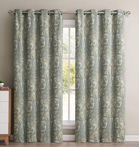 HLC.ME Paris Paisley Thermal Insulated Blackout Decorative Rod Pocket Short Scalloped Curtain Valance for Kitchen, Bathroom, Basement and Small Windows (50 W x 20 L Inch, Sage Green) in Saudi Arabia