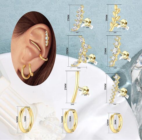 SONNYX Dainty Hypoallergenic Flat Back Earrings for Women Trendy Small 14K Gold Surgical Stainless Steel Earrings Flatback Stud Hoop Cartilage Earring Set for Multiple Piercing in Saudi Arabia