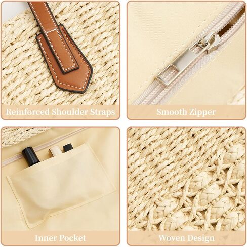 Large Straw Beach Bag for Women Summer Tote Bags Shoulder Handbags Woven Straw Totes-Perfect for Vacations and Outings in Saudi Arabia