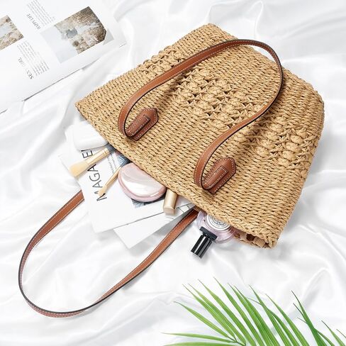 Large Straw Beach Bag for Women Summer Tote Bags Shoulder Handbags Woven Straw Totes-Perfect for Vacations and Outings in Saudi Arabia