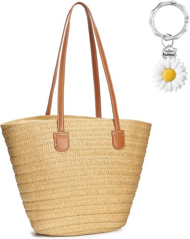 Large Straw Beach Bag for Women Summer Tote Bags Shoulder Handbags Woven Straw Totes-Perfect for Vacations and Outings in Saudi Arabia
