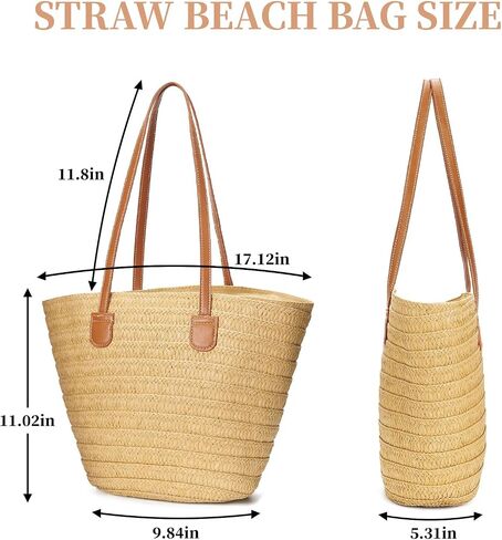 Large Straw Beach Bag for Women Summer Tote Bags Shoulder Handbags Woven Straw Totes-Perfect for Vacations and Outings in Saudi Arabia