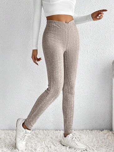 WDIRARA Women's Elastic Waist Leggings Ribbed Knit Casual Long Pants in Saudi Arabia