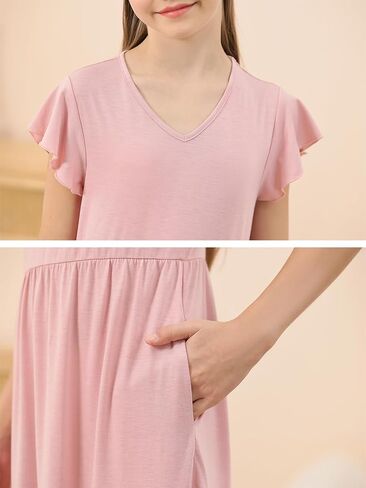 GORLYA Girls Flutter Sleeve V Neck Modest Casual Holiday Ruffle Tiered Hem Long Maxi Dress 6-16Y in Kuwait