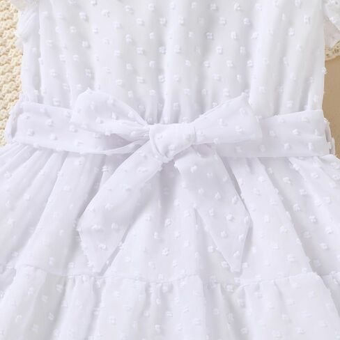Girls Summer Dress Swiss Dots Ruffle Flutter Sleeve A-Line Sundress Flowy Pleated Dress for 5-13Y in Saudi Arabia