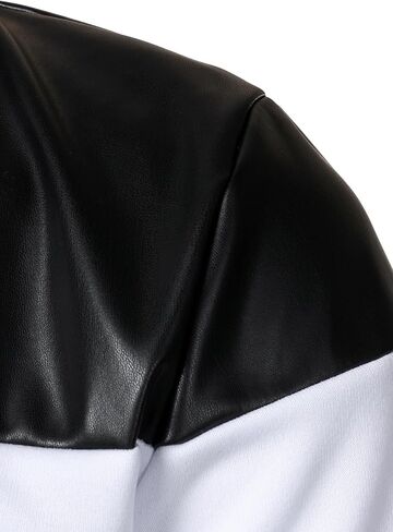 FANARCHER Mens Lightweight Bomber Jacket Casual Zipper Coat Color Block with Faux Leather Varsity Jacket in Saudi Arabia