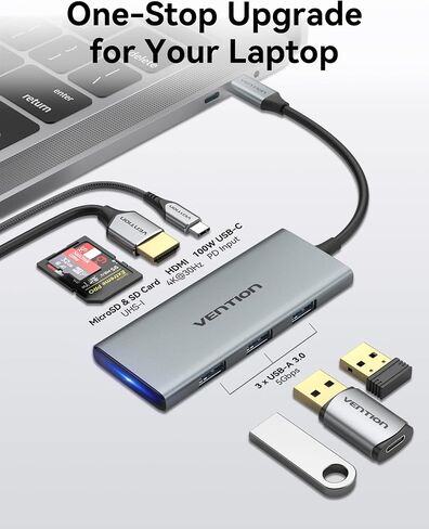 USB C Hub for MacBook, VENTION USB Type C Hub Multiport Adapter 6 in 1 with 4K HDMI USB 3.0 Data Transfer SD/TF Card Reader, USB C Dongle Compatible with MacBook Pro/Air, iPad Pro, Surface,XPS in Saudi Arabia