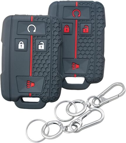 2Pcs 4 Buttons Silicone Smart Key Fob Cover for 2014-2019 GMC Canyon Sierra Yukon Chevrolet Chevy Colorado Silverado Suburban Tahoe (Black with Red/White) in Saudi Arabia