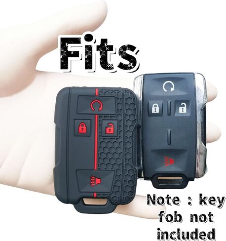 2Pcs 4 Buttons Silicone Smart Key Fob Cover for 2014-2019 GMC Canyon Sierra Yukon Chevrolet Chevy Colorado Silverado Suburban Tahoe (Black with Red/White) in Saudi Arabia