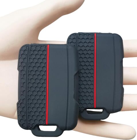2Pcs 4 Buttons Silicone Smart Key Fob Cover for 2014-2019 GMC Canyon Sierra Yukon Chevrolet Chevy Colorado Silverado Suburban Tahoe (Black with Red/White) in Saudi Arabia